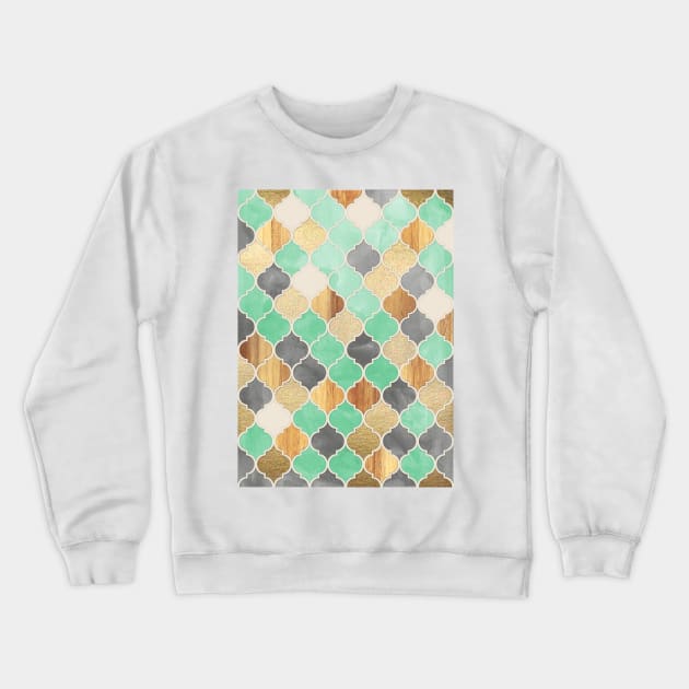 Charcoal, Mint, Wood & Gold Moroccan Pattern Crewneck Sweatshirt by micklyn